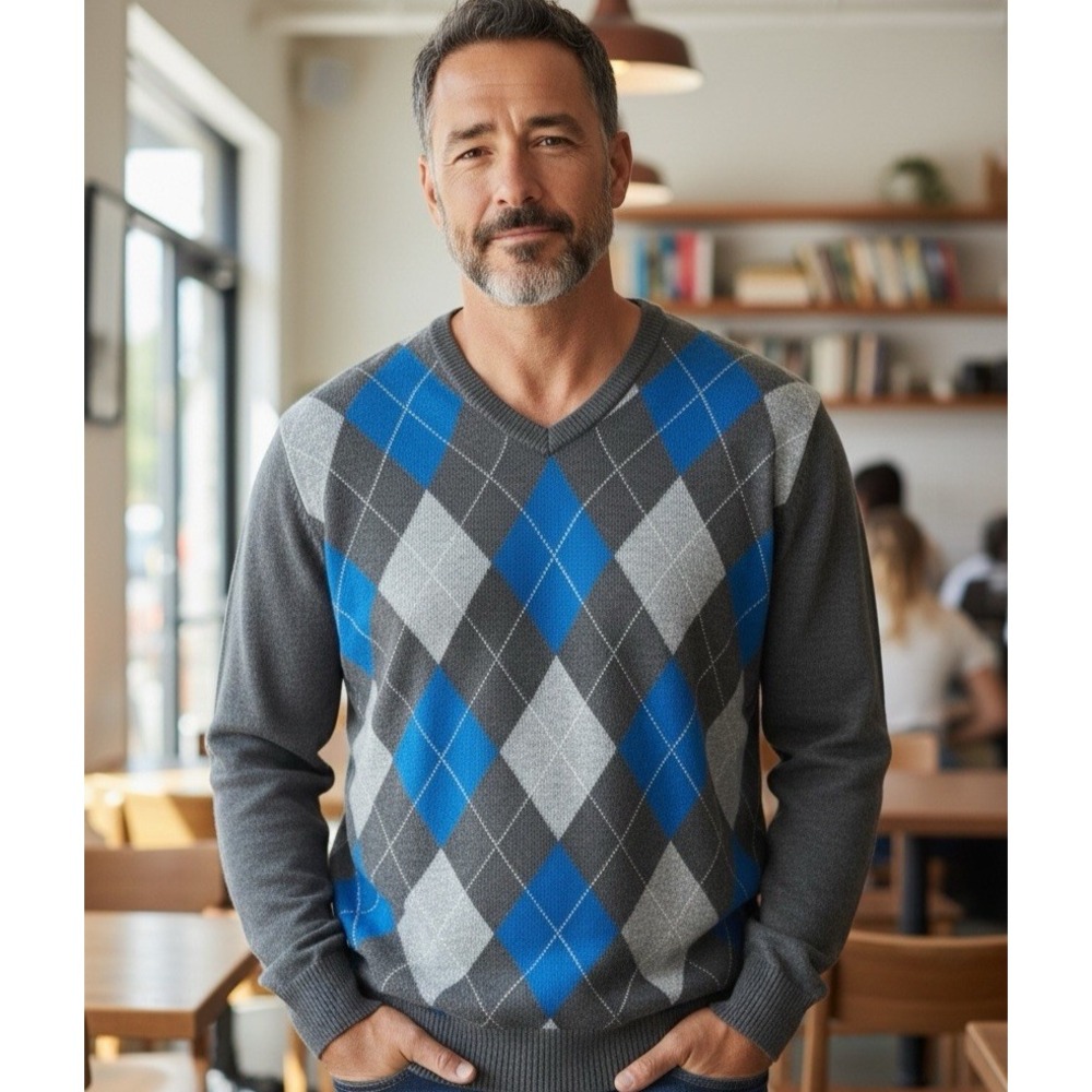 I.N.C. International Concepts Argyle Sweater Men Medium‎ Merino Wool